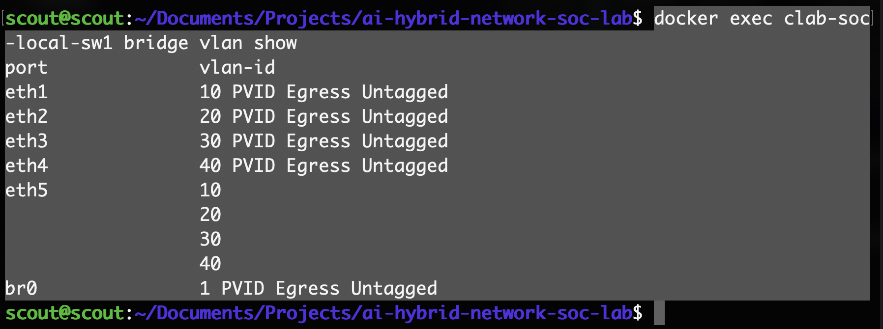 Adding core1 and inter-VLAN routing — lab screenshot 2