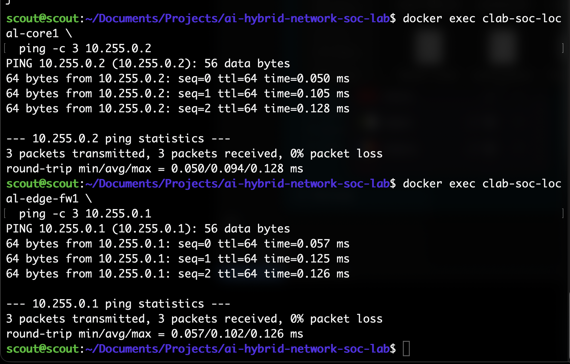 Adding edge-fw1 and OSPF — lab screenshot 2