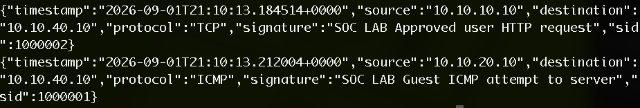 Checking allowed and blocked traffic — lab screenshot 2