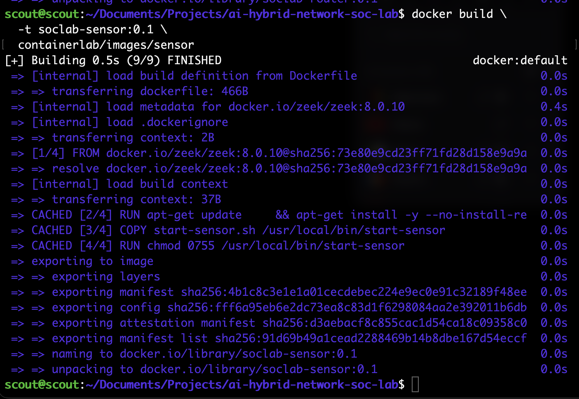 Connecting the sensor and mirroring traffic — lab screenshot 1