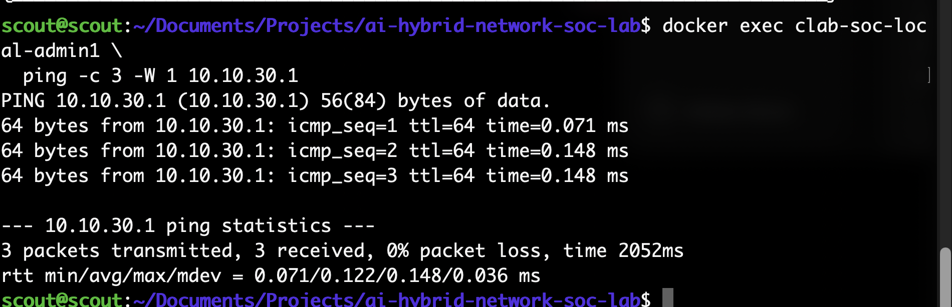 Firewall policy: protecting the routers — lab screenshot 1