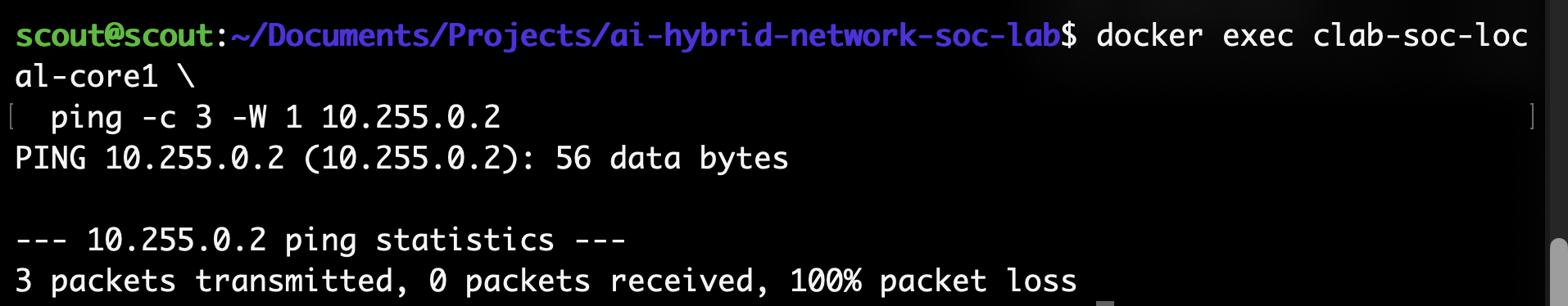 Firewall policy: protecting the routers — lab screenshot 3