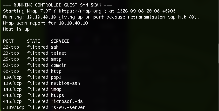 Guest TCP port scan — lab screenshot 2