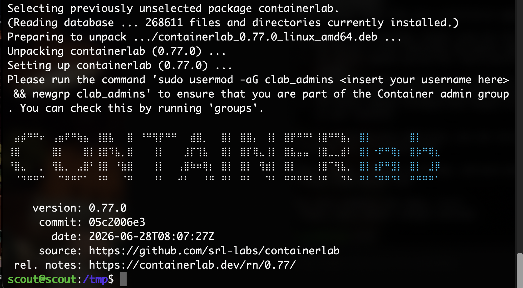 Installing Docker and Containerlab — lab screenshot 2